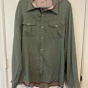 Arnold Zimberg Long Sleeve Cotton Silk Blend Men’s Stripped Button Down Shirt